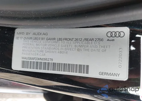 2017 Audi A6 2.0T Premium from USA, damaged, VIN WAUG8AFC0HN095279